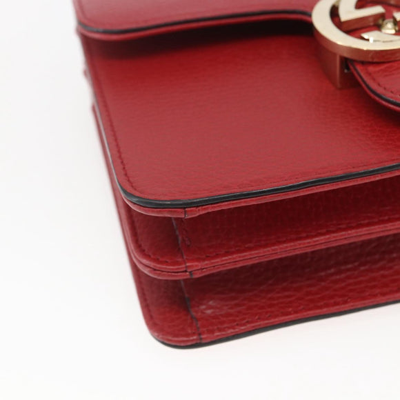GUCCI Chain Interlocking Shoulder Bag Leather Red Gold 510304 Auth ka1541M