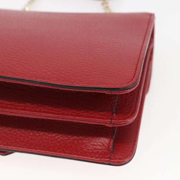 GUCCI Chain Interlocking Shoulder Bag Leather Red Gold 510304 Auth ka1541M