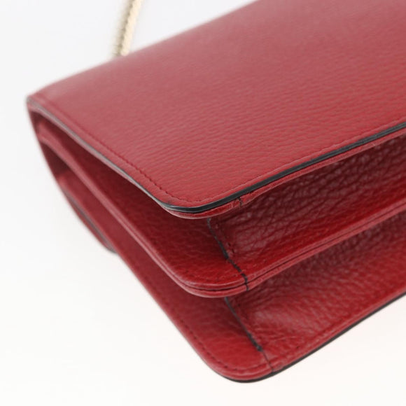GUCCI Chain Interlocking Shoulder Bag Leather Red Gold 510304 Auth ka1541M