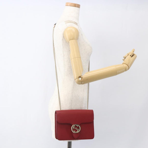 GUCCI Chain Interlocking Shoulder Bag Leather Red Gold 510304 Auth ka1541M