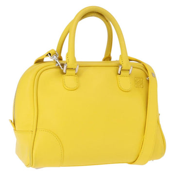 LOEWE Hand Bag Leather 2way Yellow Silver Auth ka1544