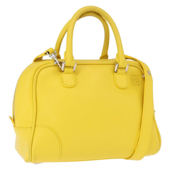 LOEWE Hand Bag Leather 2way Yellow Silver Auth ka1544