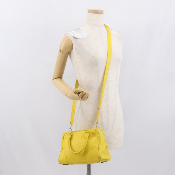 LOEWE Hand Bag Leather 2way Yellow Silver Auth ka1544