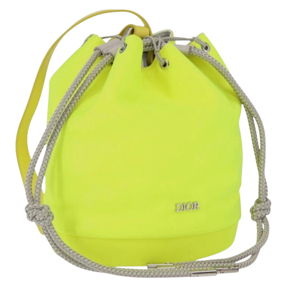 Christian Dior Umhängetasche Canvas Limettengrün Silber Auth ka1545M