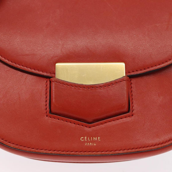 CELINE Shoulder Bag Leather Orange Gold Auth ka1547