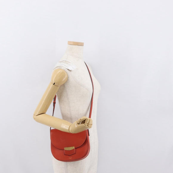 CELINE Shoulder Bag Leather Orange Gold Auth ka1547