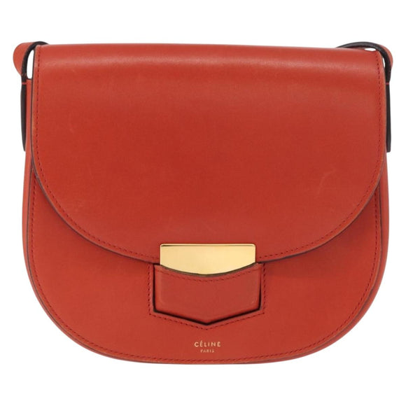 CELINE Shoulder Bag Leather Orange Gold Auth ka1547