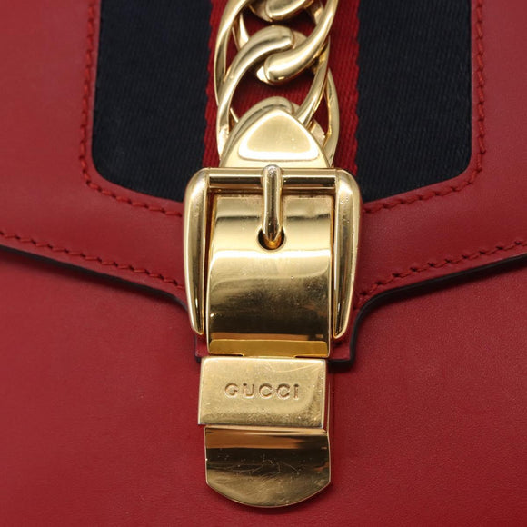 GUCCI Silvi Sherry Line Shoulder Bag Leather 2way Red Gold 421882 Auth ka1549