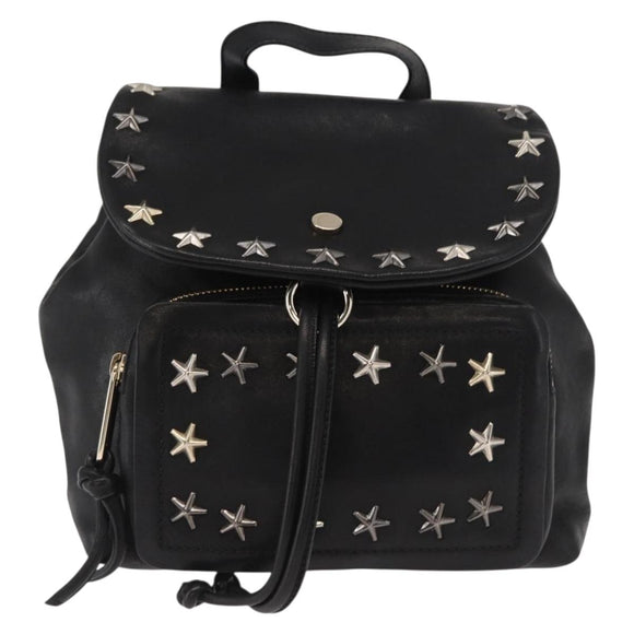 Jimmy Choo Studs Backpack Leather Black Gold Auth ka1552