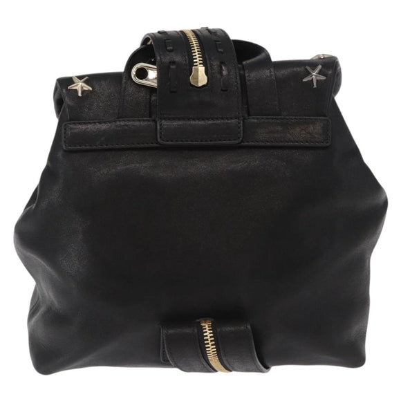 Jimmy Choo Studs Backpack Leather Black Gold Auth ka1552