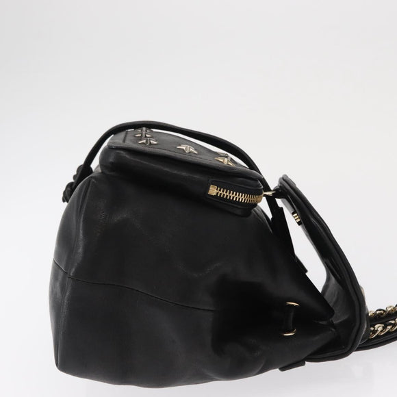 Jimmy Choo Studs Backpack Leather Black Gold Auth ka1552