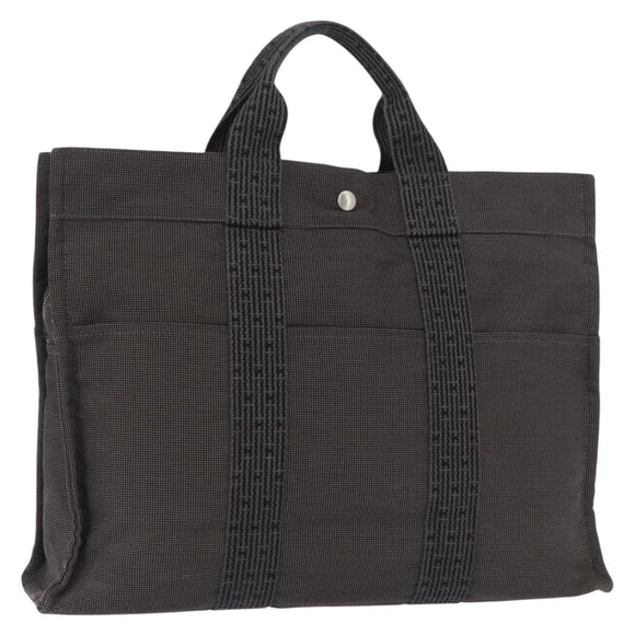 HERMES Her Line MM Hand Bag Canvas Gray Silver Auth ka1554