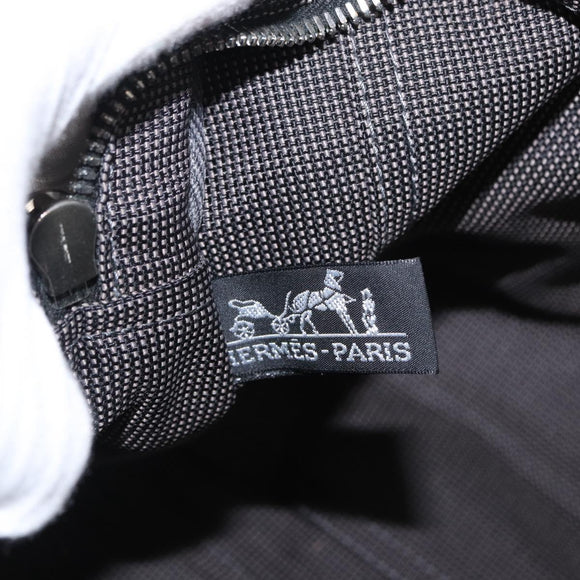 HERMES Her Line MM Hand Bag Canvas Gray Silver Auth ka1554