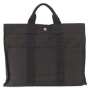 HERMES Her Line MM Hand Bag Canvas Gray Silver Auth ka1554-13