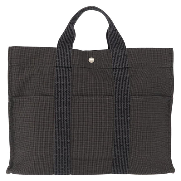 HERMES Her Line MM Hand Bag Canvas Gray Silver Auth ka1554