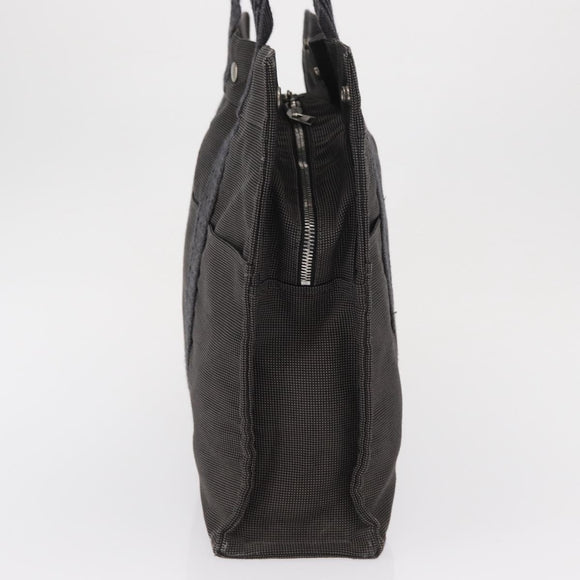 HERMES Her Line MM Hand Bag Canvas Gray Silver Auth ka1554