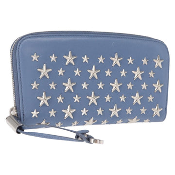 Jimmy Choo Studs Long Wallet Leather Blue Silver Auth ka1555