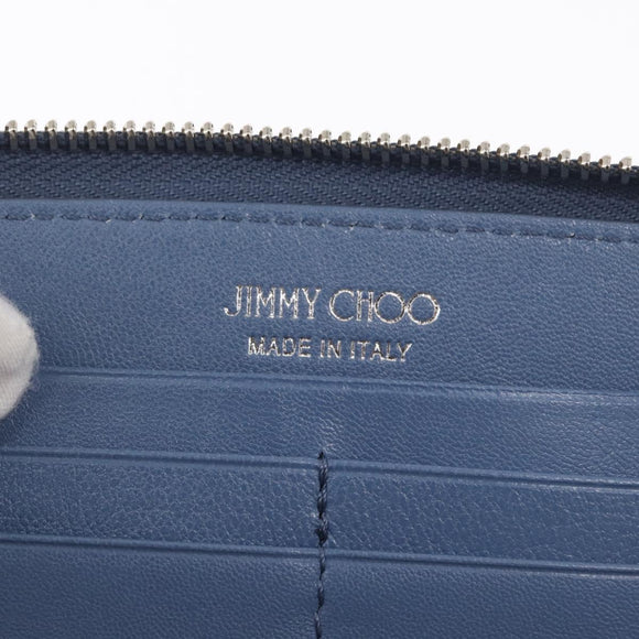 Jimmy Choo Studs Long Wallet Leather Blue Silver Auth ka1555