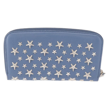 Jimmy Choo Studs Long Wallet Leather Blue Silver Auth ka1555 - 0
