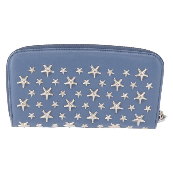 Jimmy Choo Studs Long Wallet Leather Blue Silver Auth ka1555