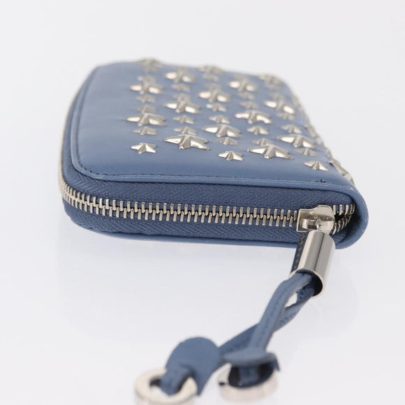Jimmy Choo Studs Long Wallet Leather Blue Silver Auth ka1555