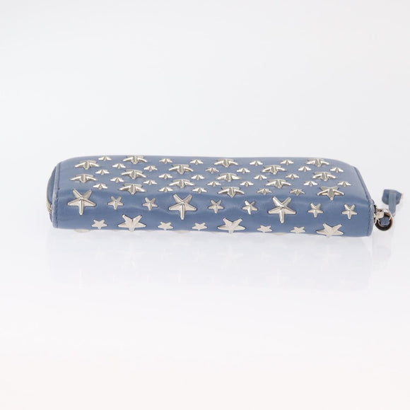 Jimmy Choo Studs Long Wallet Leather Blue Silver Auth ka1555