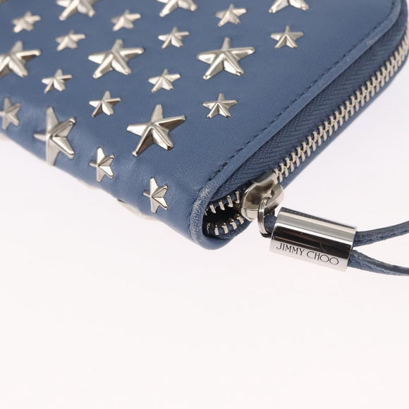 Jimmy Choo Studs Long Wallet Leather Blue Silver Auth ka1555