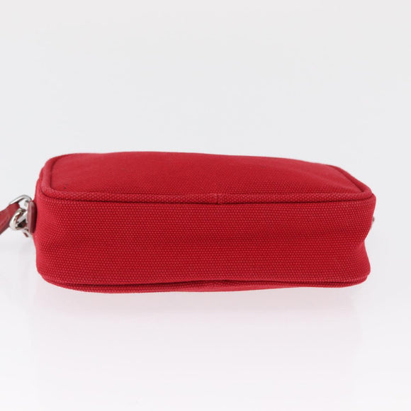 PRADA Accessory Pouch Canvas Red Silver Auth ka1557