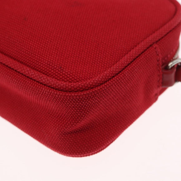 PRADA Accessory Pouch Canvas Red Silver Auth ka1557
