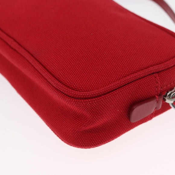 PRADA Accessory Pouch Canvas Red Silver Auth ka1557