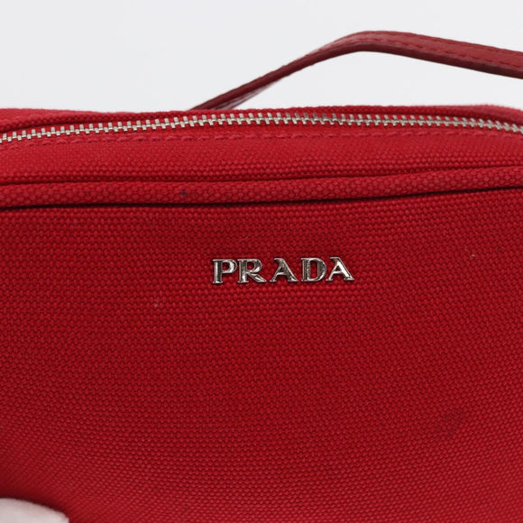 PRADA Accessory Pouch Canvas Red Silver Auth ka1557