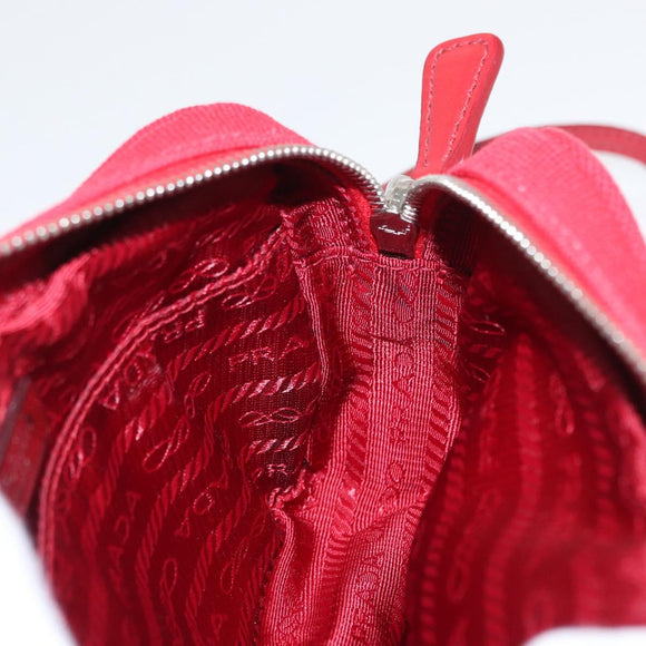 PRADA Accessory Pouch Canvas Red Silver Auth ka1557