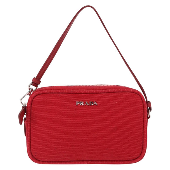 PRADA Accessory Pouch Canvas Red Silver Auth ka1557