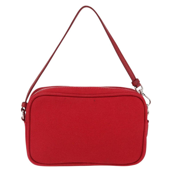 PRADA Accessory Pouch Canvas Red Silver Auth ka1557