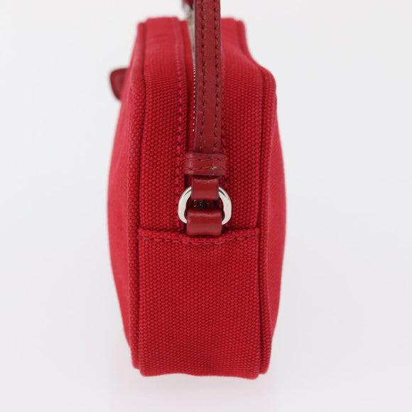 PRADA Accessory Pouch Canvas Red Silver Auth ka1557