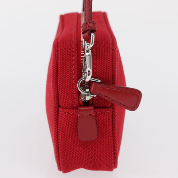 PRADA Accessory Pouch Canvas Red Silver Auth ka1557