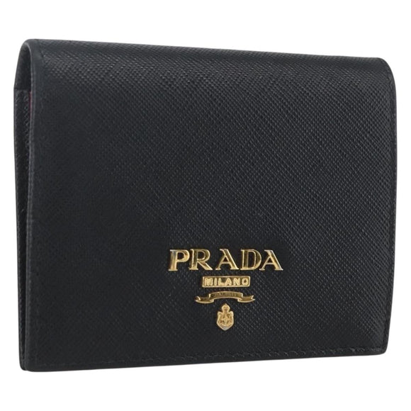 PRADA Wallet Safiano leather Black Gold Auth ka1558M