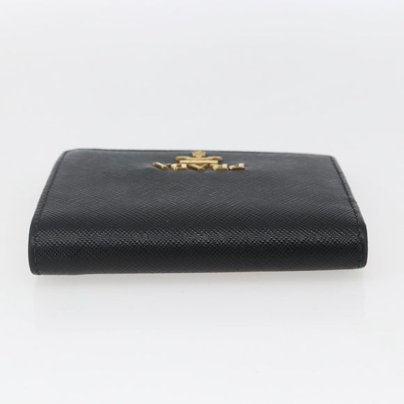 PRADA Wallet Safiano leather Black Gold Auth ka1558M