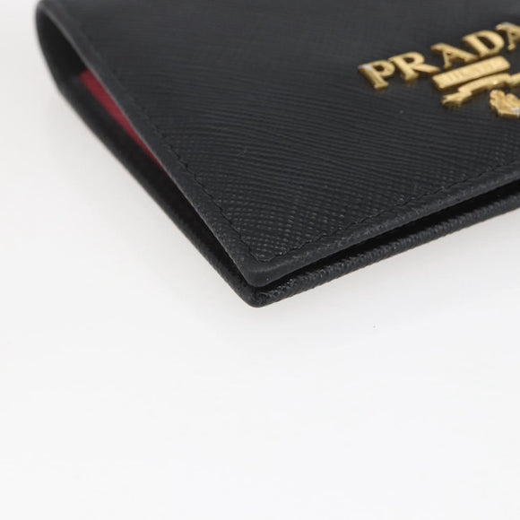 PRADA Wallet Safiano leather Black Gold Auth ka1558M