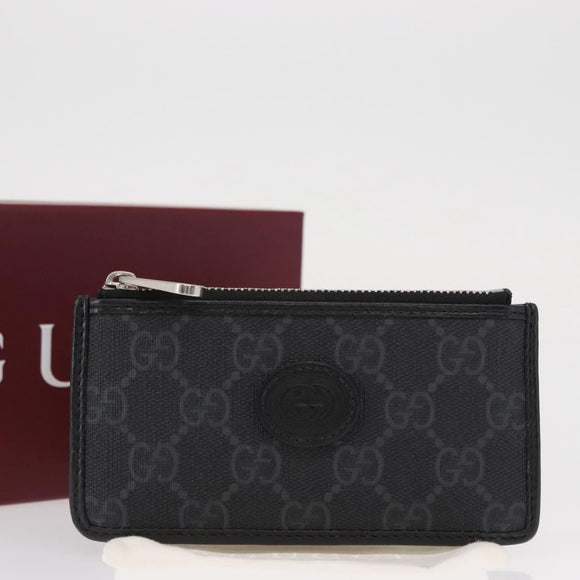 GUCCI GG Supreme Coin Purse PVC Black 697717 Auth ka1560M