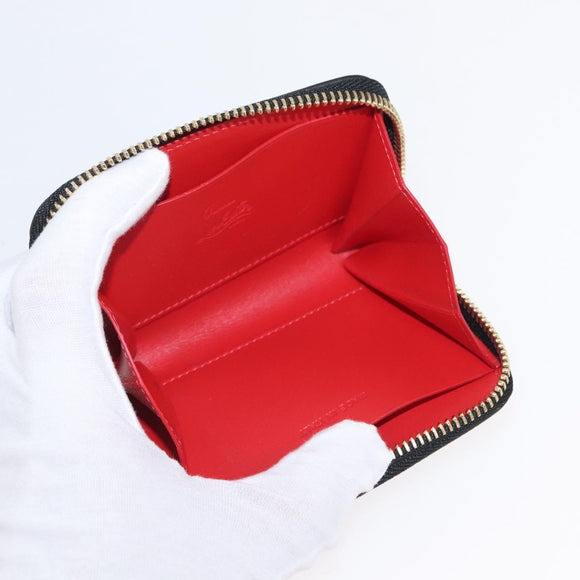 Christian Louboutin Studs Panettone Coin Purse Leather Black Auth ka1561M