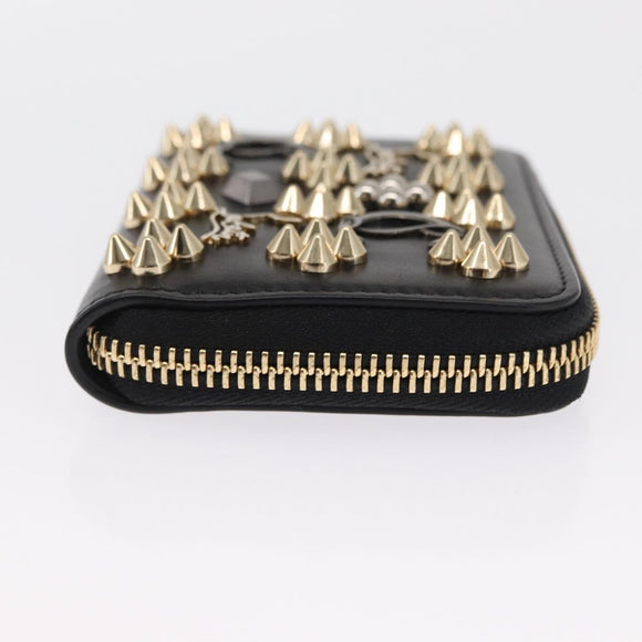 Christian Louboutin Studs Panettone Coin Purse Leather Black Auth ka1561M