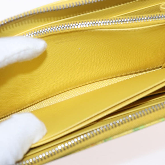 PRADA Long Wallet Safiano leather Yellow Silver Auth ka1567M