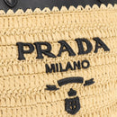 PRADA Hand Bag Straw Leather 2way Beige Black Auth ka156AV-16
