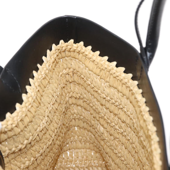 PRADA Hand Bag Straw Leather 2way Beige Black Auth ka156AV