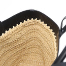 PRADA Hand Bag Straw Leather 2way Beige Black Auth ka156AV-20