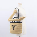 PRADA Hand Bag Straw Leather 2way Beige Black Auth ka156AV-21