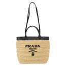PRADA Hand Bag Straw Leather 2way Beige Black Auth ka156V-13