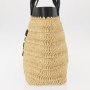 PRADA Hand Bag Straw Leather 2way Beige Black Auth ka156V-3