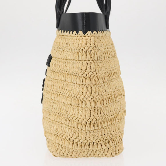 PRADA Hand Bag Straw Leather 2way Beige Black Auth ka156V
